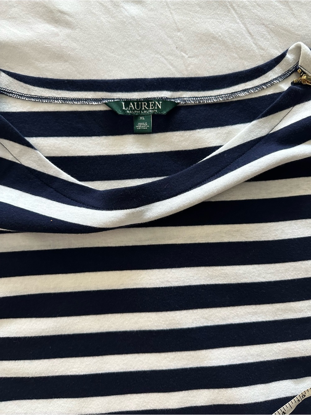 Lauren Ralph Lauren Navy and White Striped Short Sleeve Boatneck Top - Picture 5 of 5